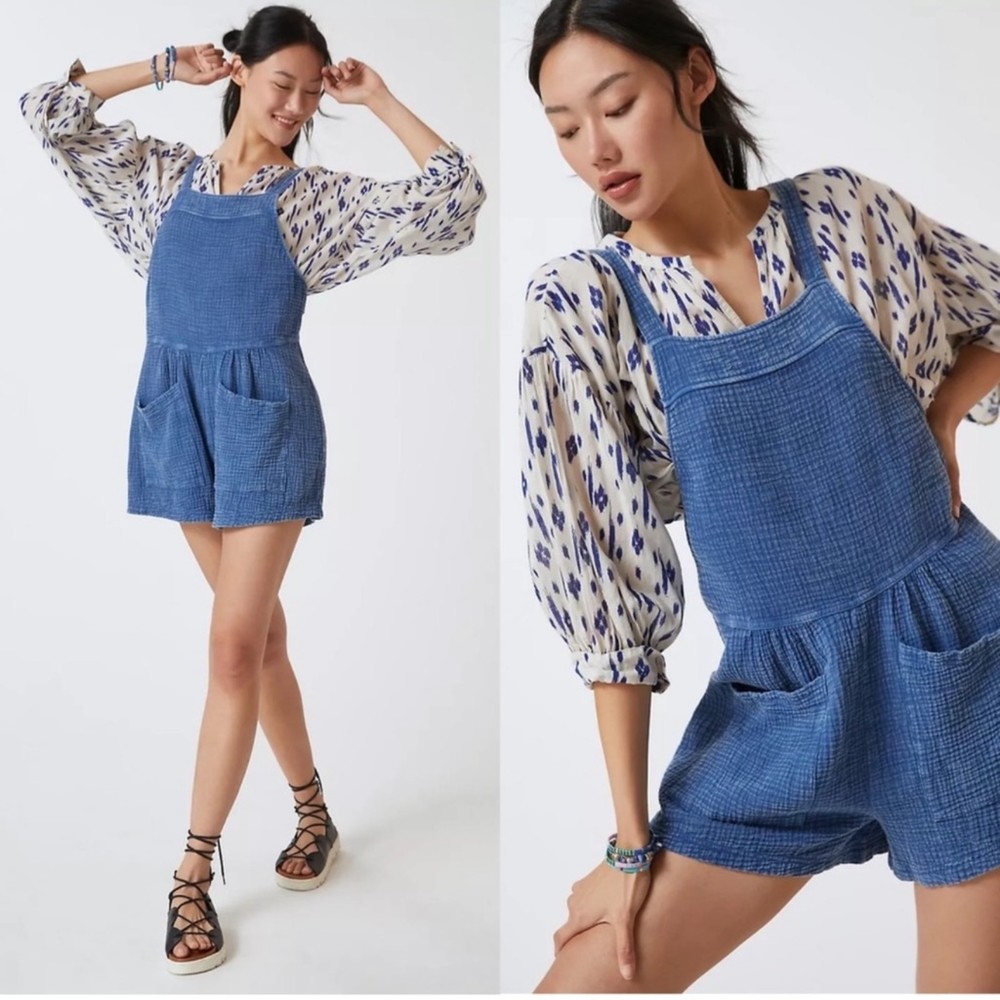 Anthropologie LaBiz Maronie Gauze Shortalls Small Blue